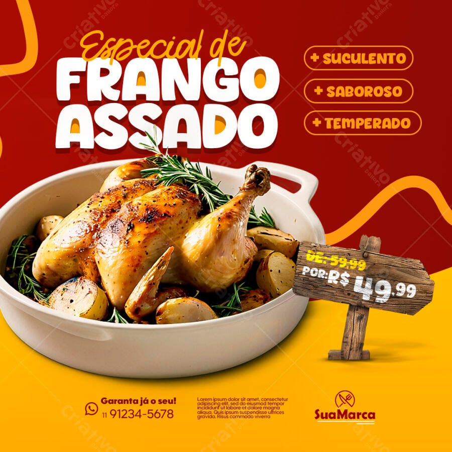 Flyer Frango Assado R$49,99 PSD Editável