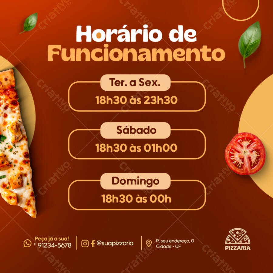 Post PSD para Pizzaria com Horário de Funcionamento Editável