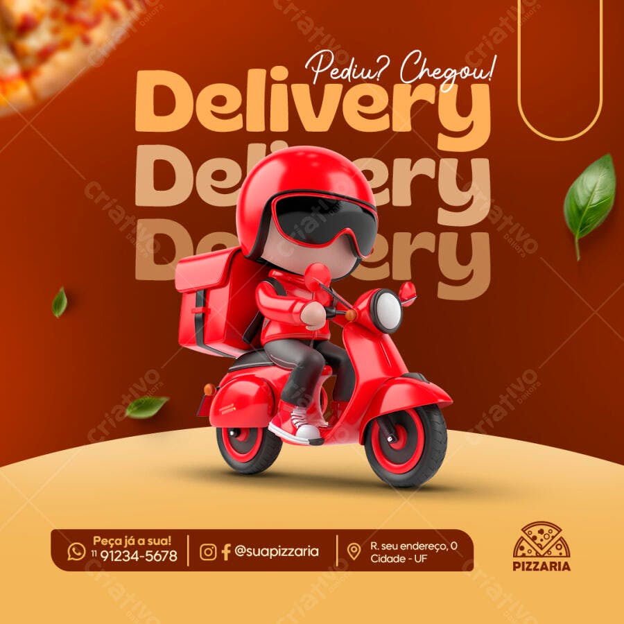 PSD para Delivery de Pizzaria - Motoboy 3D