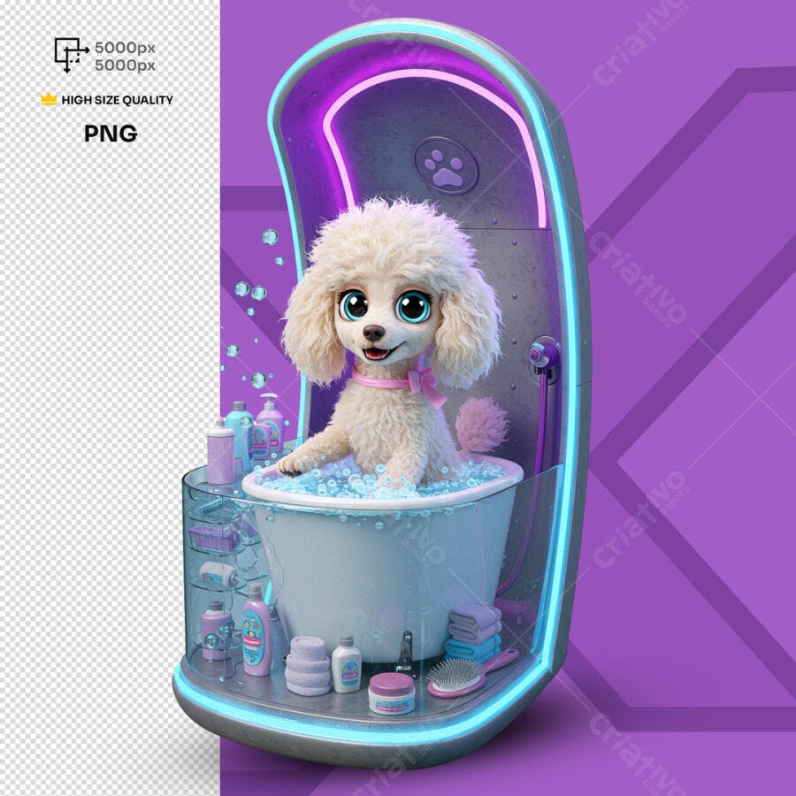PSD Ilustração Cachorro Banho para Pet Shop PSD Editável