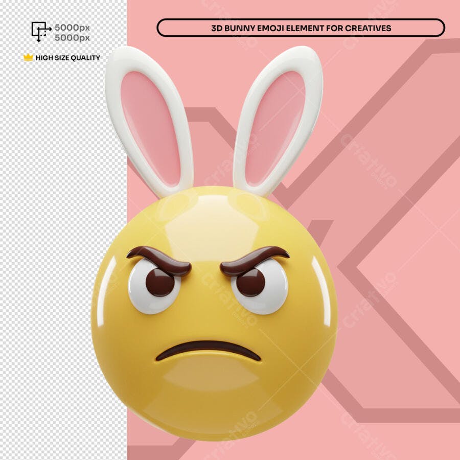 Emoji Páscoa com Orelhas de Coelho PSD Editável