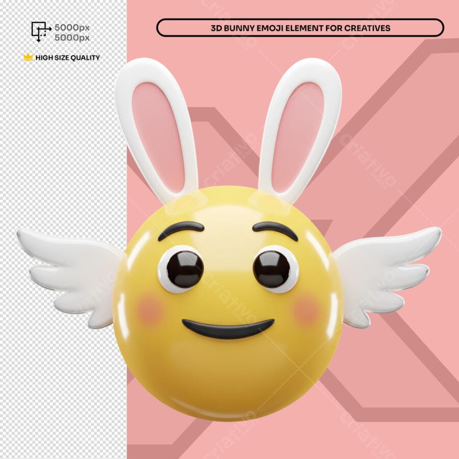 Emoji Páscoa 3D com Asas e Orelhas de Coelho PSD Editável