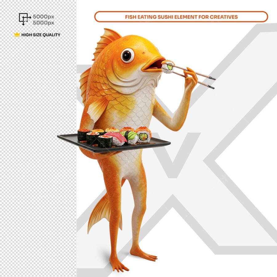 Ilustração Peixe com Sushi PSD Editável