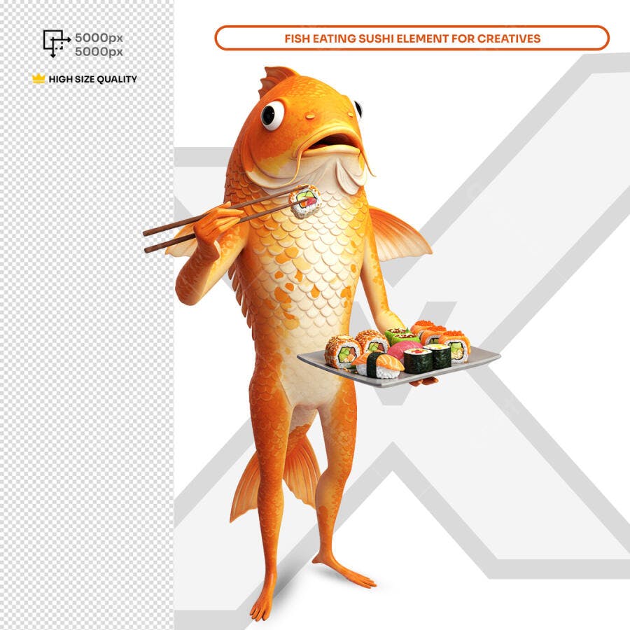Elemento Gráfico Peixe com Sushi PSD Editável