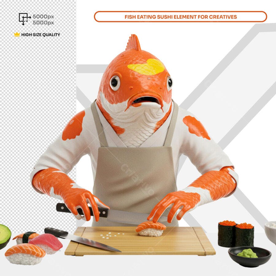 PSD Personagem Peixe Sushiman para Cardápio de Restaurante Japonês