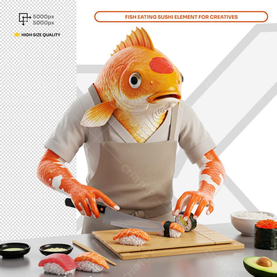 PSD Ilustração Peixe Sushiman Criativo