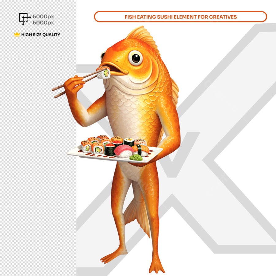 Elemento Gráfico Peixe com Sushi PSD Editável