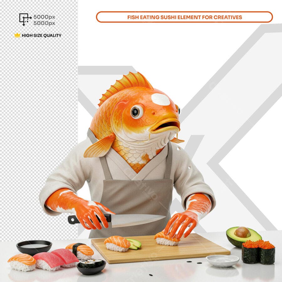 Ilustração Criativa Peixe Sushi PSD Editável