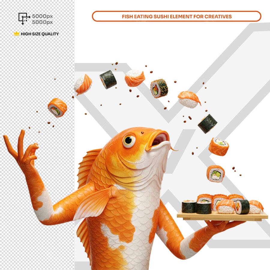 PSD para Cardápio de Sushi: Peixe Koi 3D PSD Editável