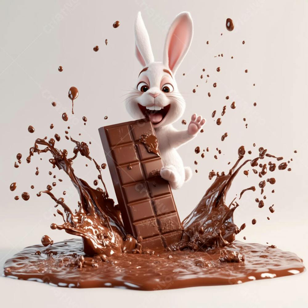 Imagem coelho 3d em uma poça de chocolate  