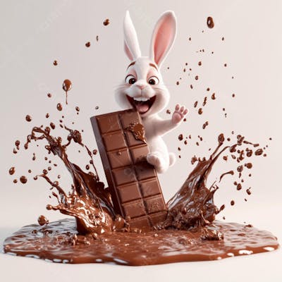 Imagem coelho 3d em uma poça de chocolate  