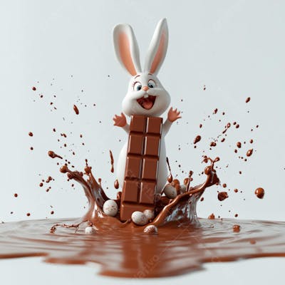 Imagem coelho 3d em uma poça de chocolate  