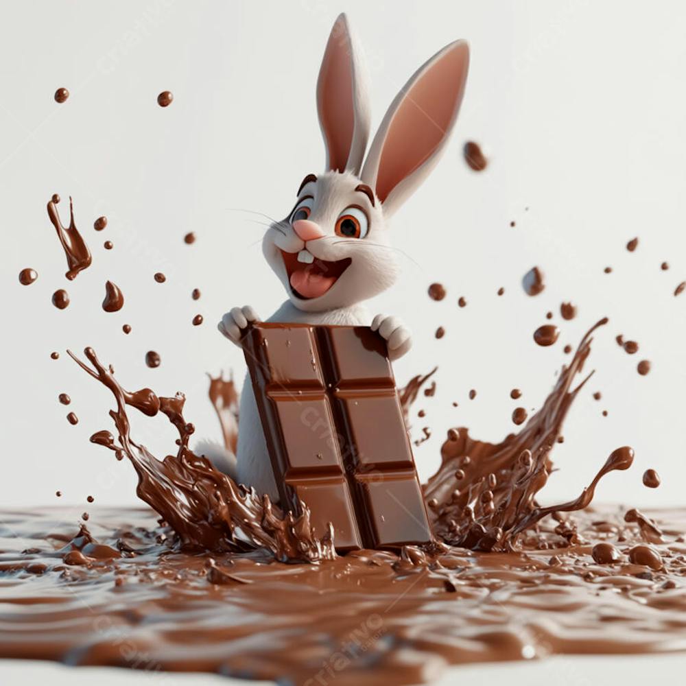 Imagem coelho 3d em uma poça de chocolate  