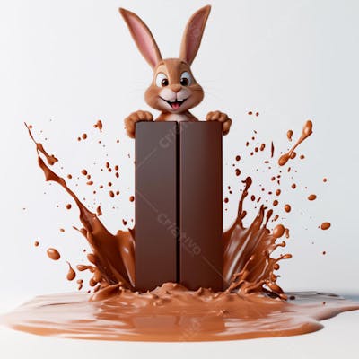 Imagem coelho 3d em uma poça de chocolate  
