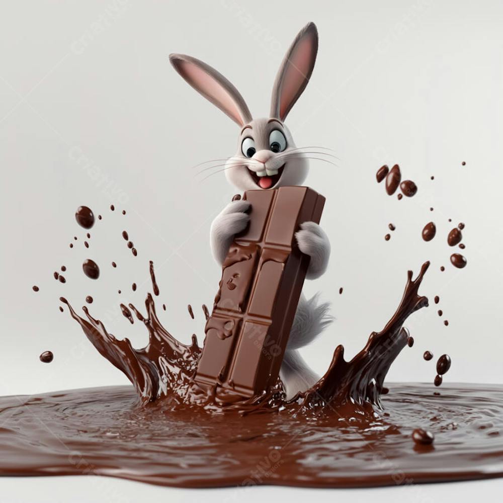 Imagem coelho 3d em uma poça de chocolate  