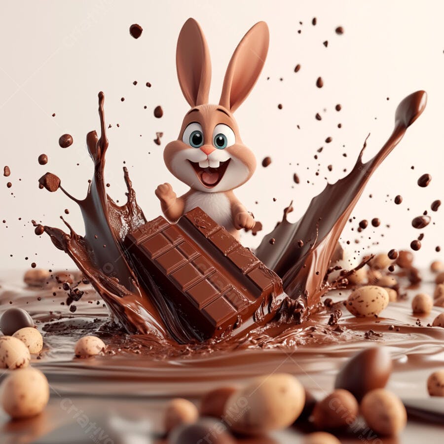 Coelho animado em chocolate derretido