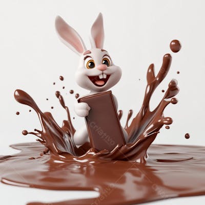 Imagem coelho 3d em uma poça de chocolate  