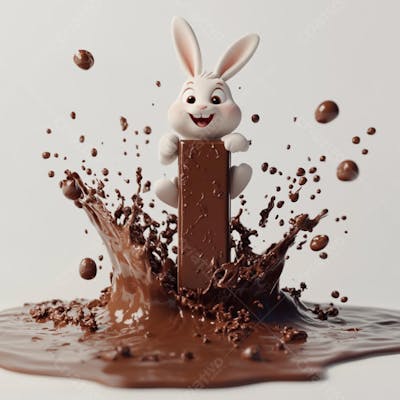 Imagem coelho 3d em uma poça de chocolate  