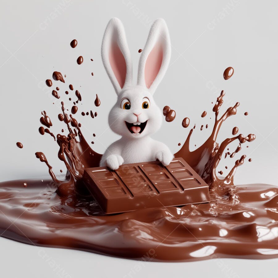 Coelho branco em chocolate derretido