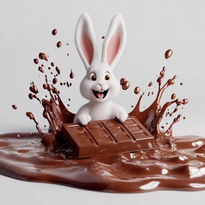 Imagem coelho 3d em uma poça de chocolate  