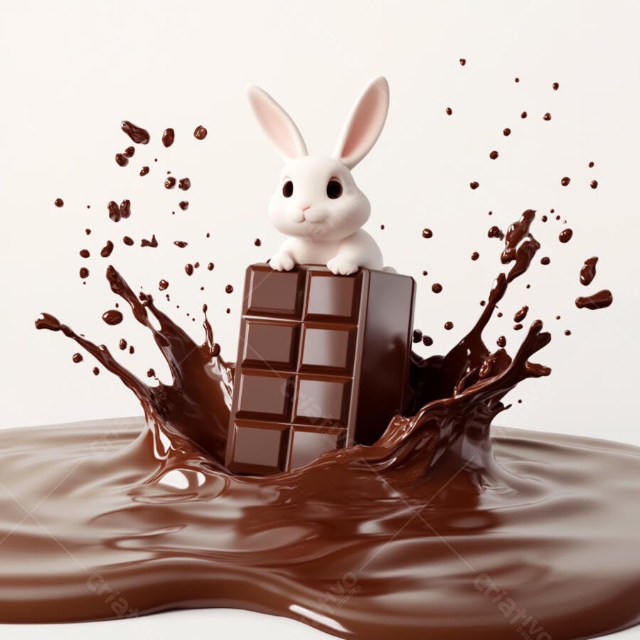 Coelhinho branco em barra de chocolate