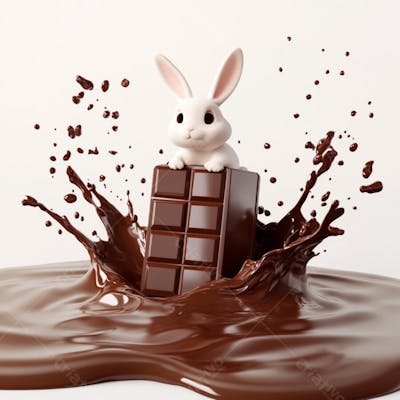 Imagem coelho 3d em uma poça de chocolate  
