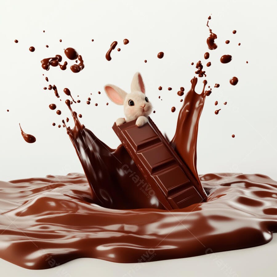 Coelhinho em barra de chocolate com respingos