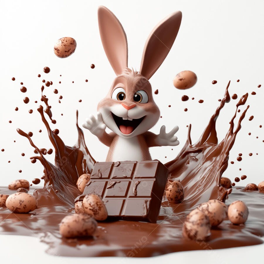 Coelho de Páscoa em chocolate derretido