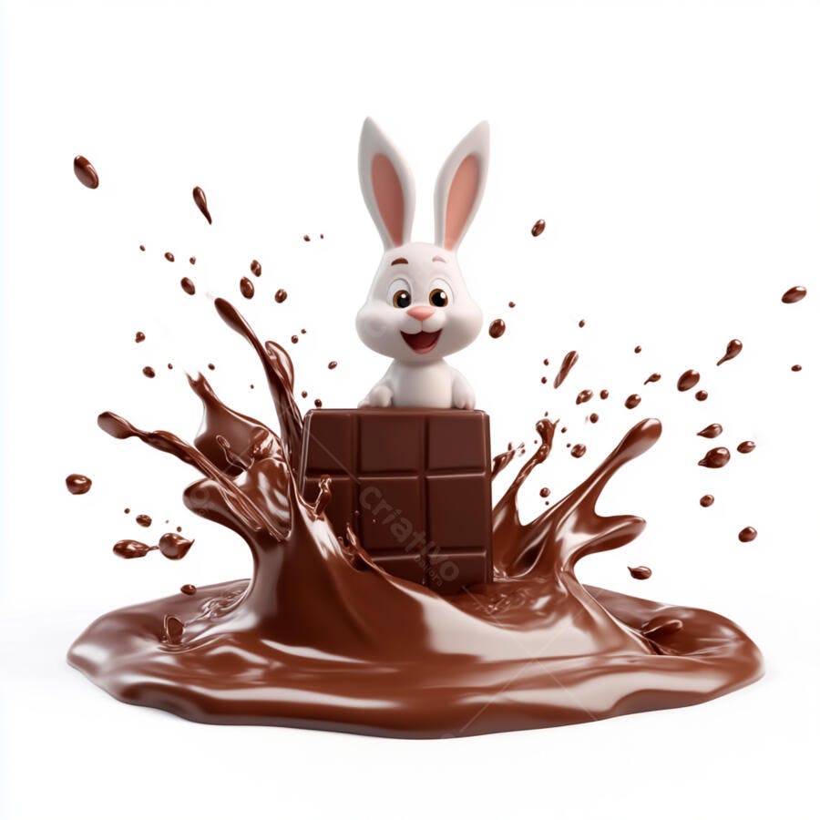 Coelhinho em barra de chocolate com respingos