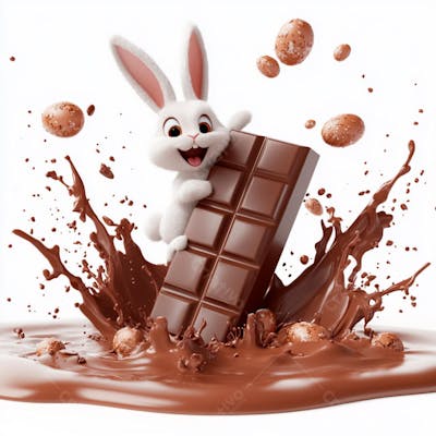 Imagem coelho 3d em uma poça de chocolate  