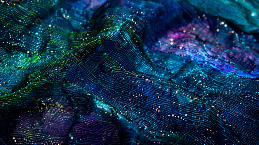 Tecido Brilhante Azul e Verde Escuro