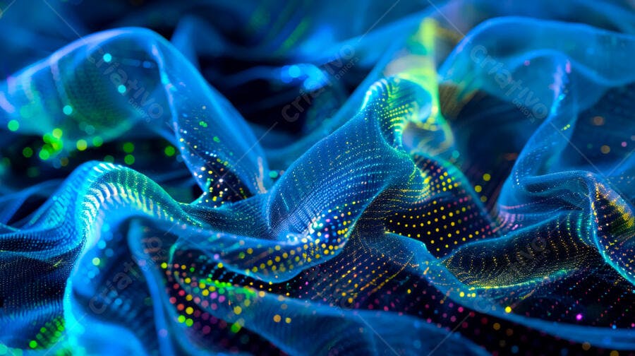 Tecido azul com pontos coloridos