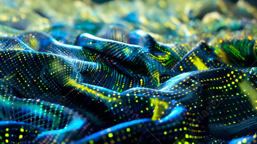 Tecido Texturizado Azul e Verde com Pontos Luminosos