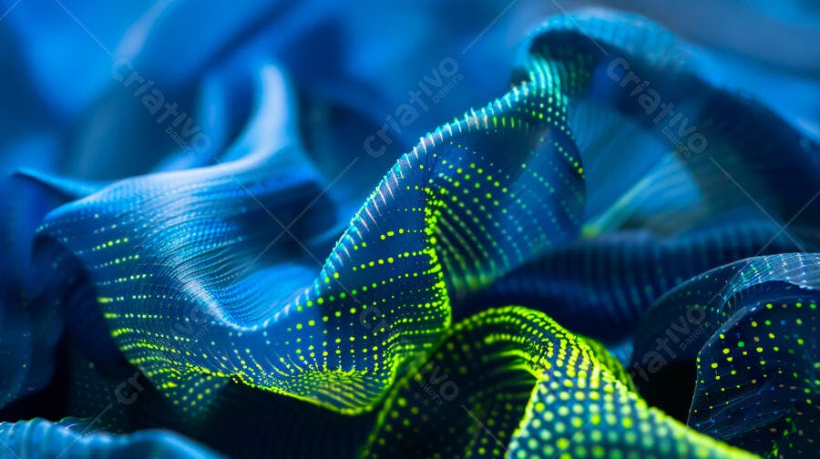 Tecido azul e verde limão texturado