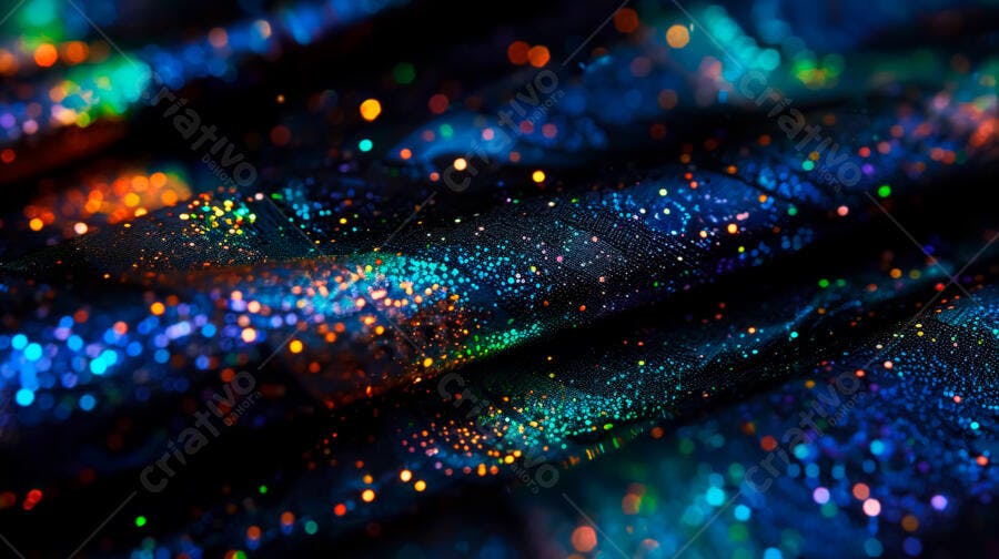 Tecido com Glitter Azul e Laranja