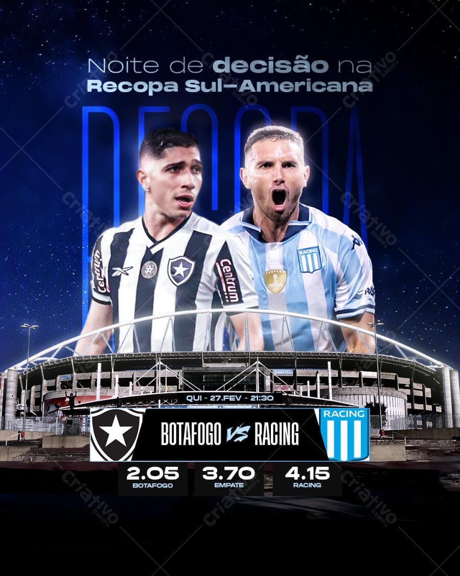 Flyer Botafogo x Racing Recopa PSD Editável