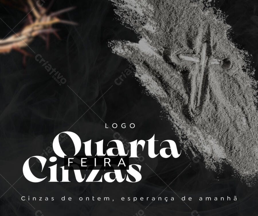 Post Instagram Quarta-Feira de Cinzas Cinza e Preto Editável no Canva