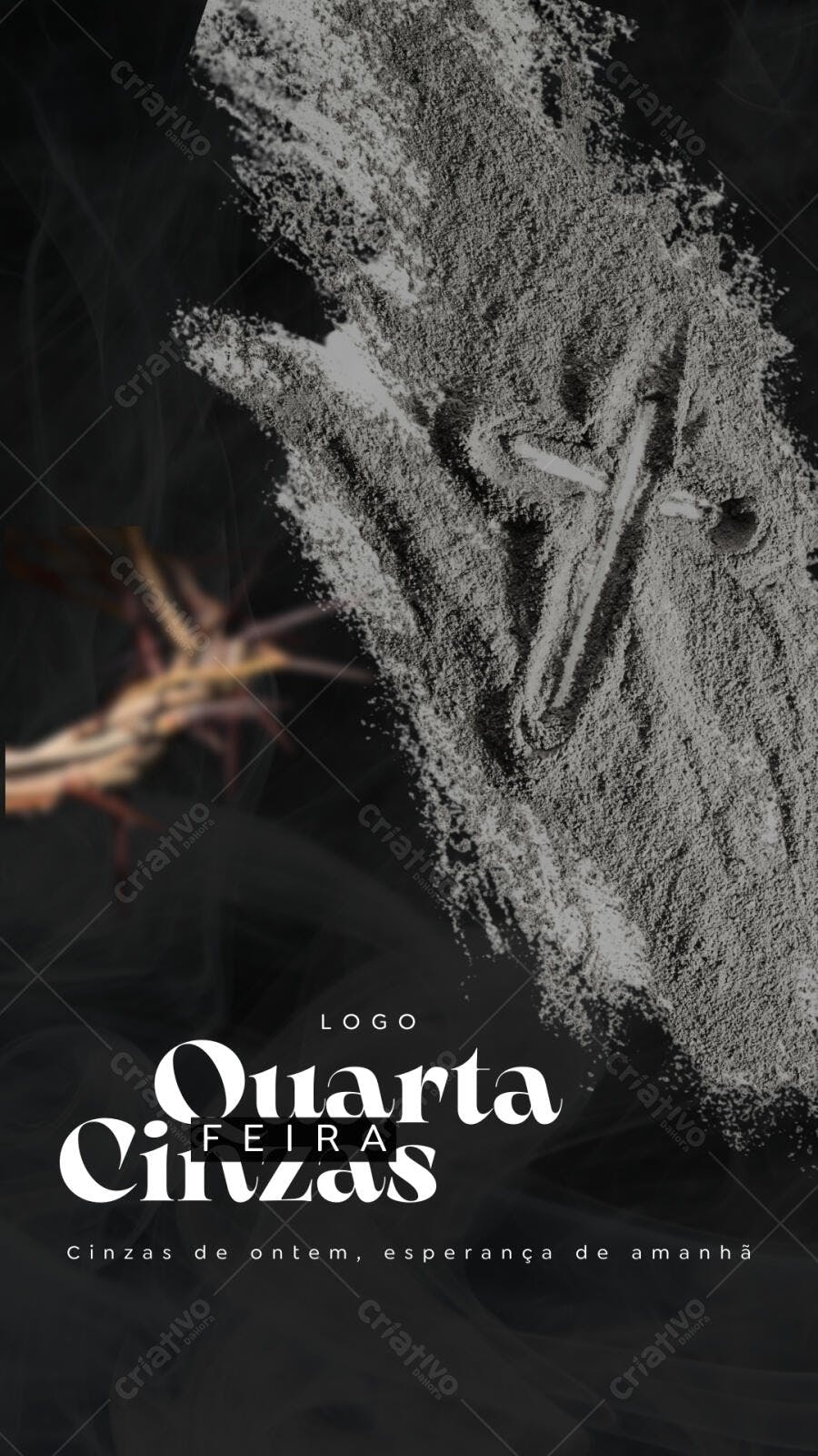 Post Instagram Quarta-Feira de Cinzas cinza e branco Editável no Canva