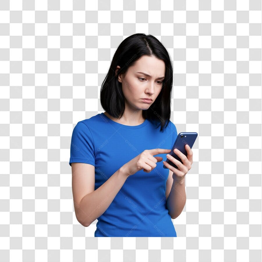 Post Instagram Mulher usando celular PNG com fundo transparente