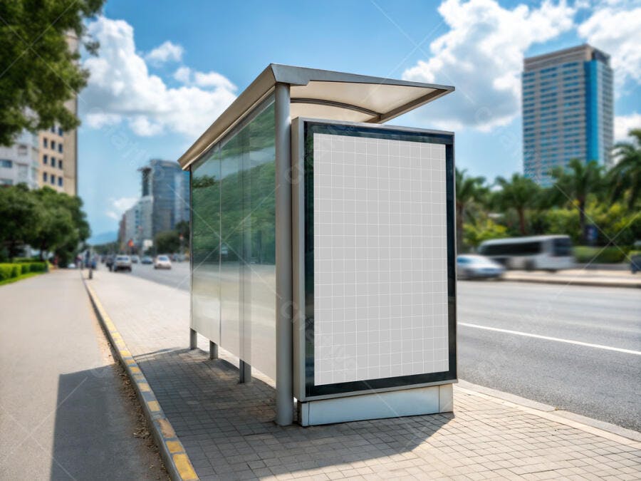 Mockup de Outdoor em Ponto de Ônibus Moderno