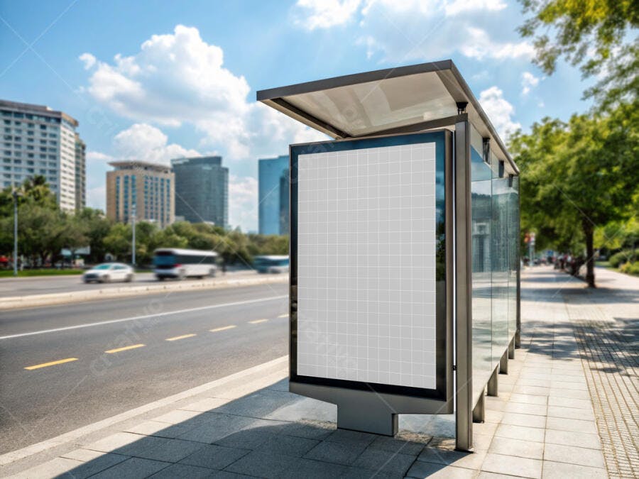 Mockup de Outdoor em Ponto de Ônibus Moderno