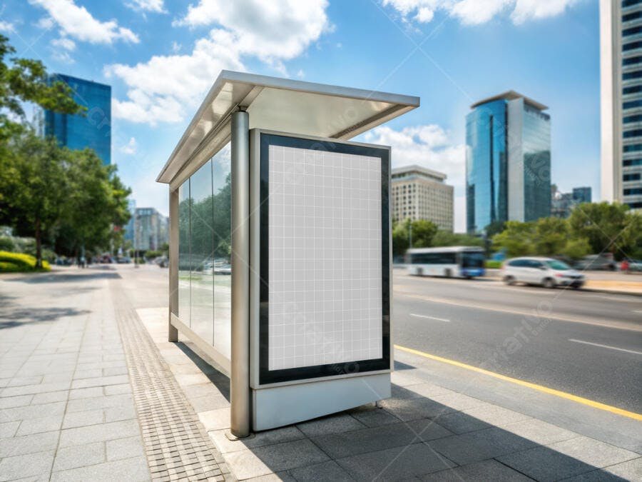 Mockup de Anúncio em Ponto de Ônibus Moderno