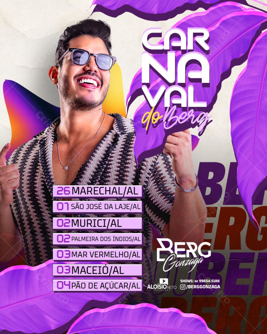 Flyer Carnaval do Berg Gonzaga PSD Editável