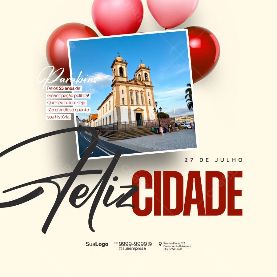 Flyer Aniversário Cidade 55 anos PSD Editável