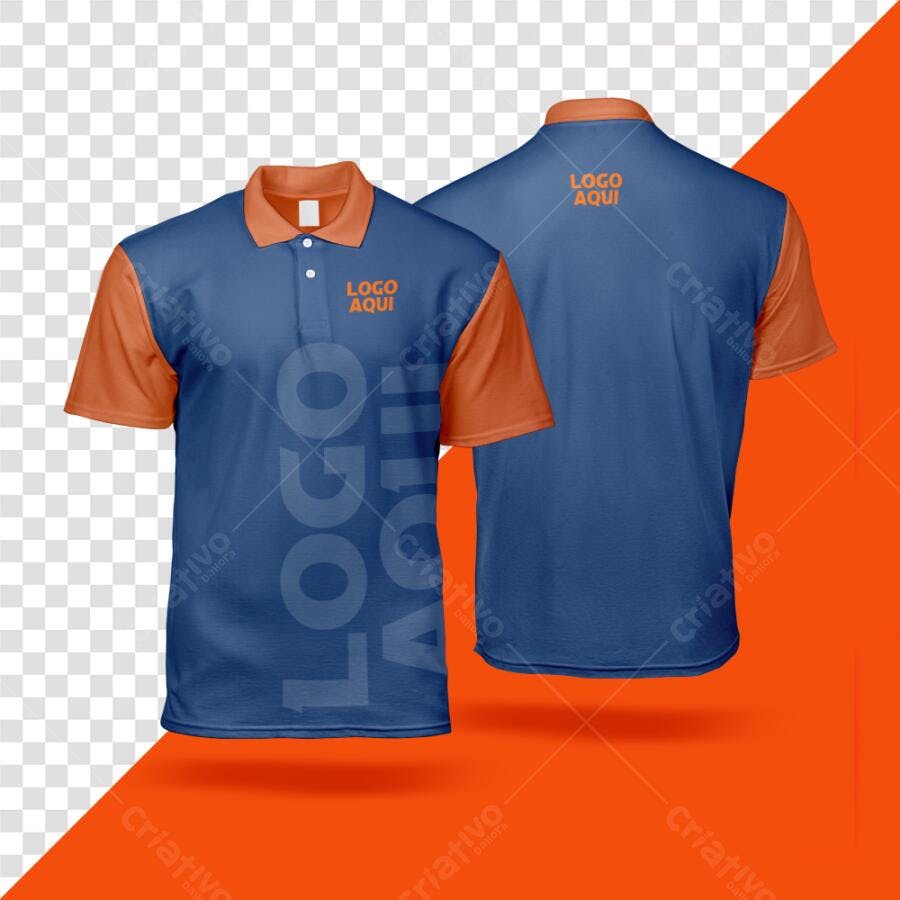 Mockup Camiseta Polo Azul e Laranja - Design Moderno