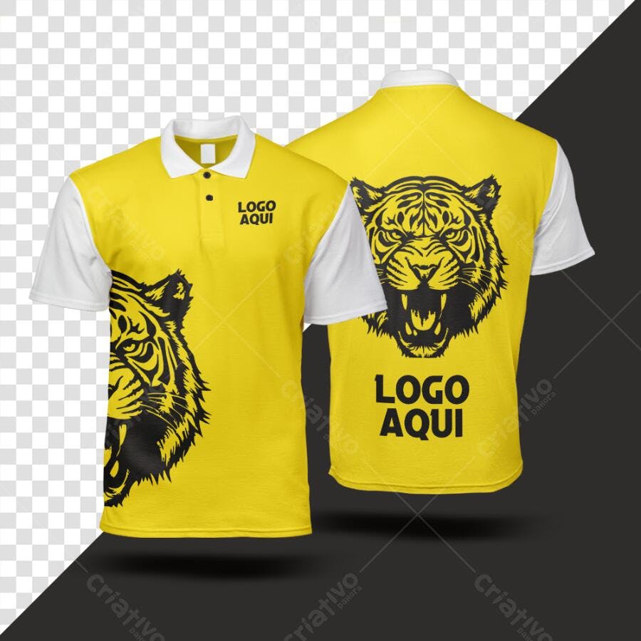 Mockup Camiseta Polo Tigre: Amarelo e Preto - Estilo Moderno