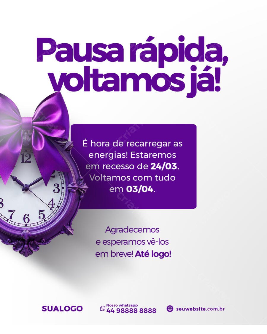 Flyer Recesso 24/03 a 03/04 PSD Editável