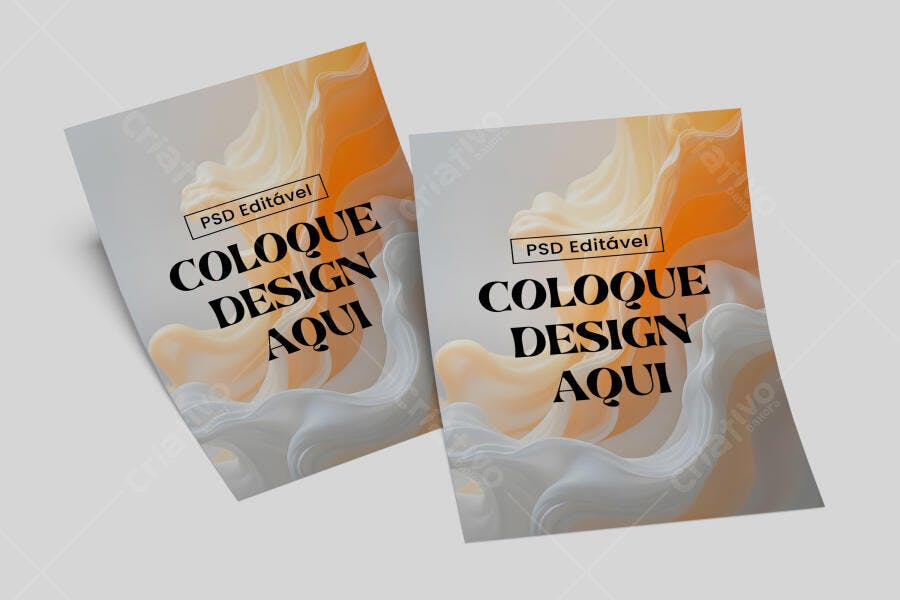 Mockup Folheto Moderno: Texturas Fluidas em Bege e Laranja