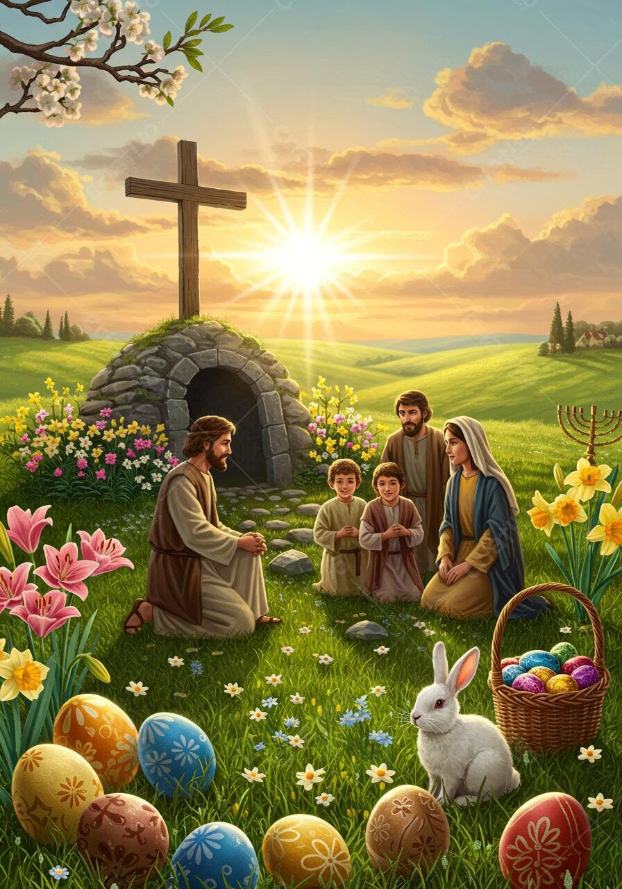 Jesus com Família na Páscoa ao Amanhecer