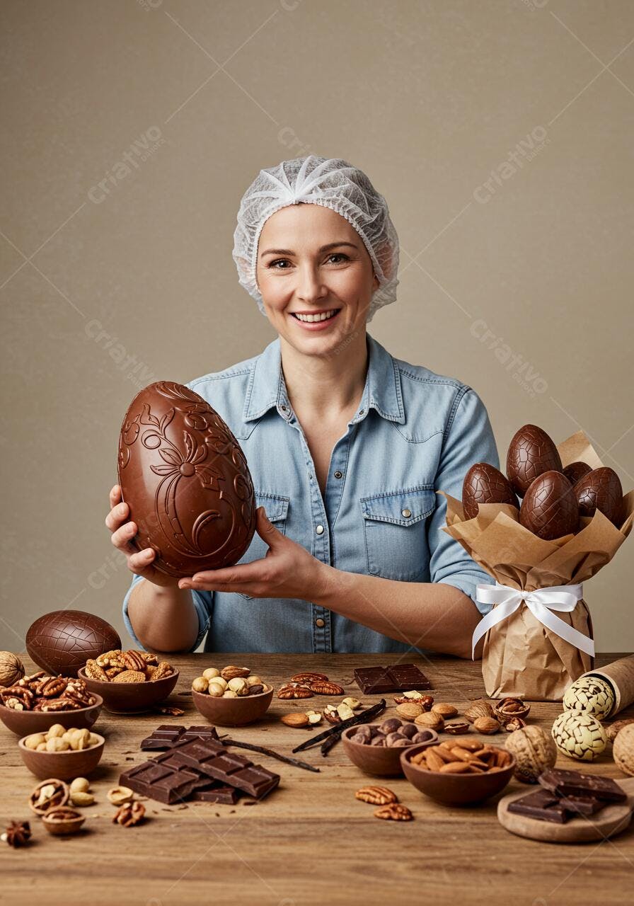 Chocoleteira mostrando ovos de páscoa